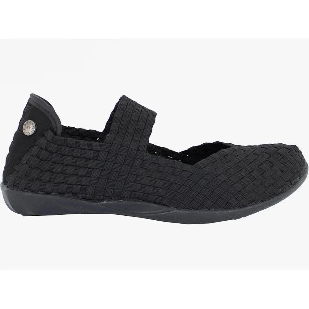 Bernie Mev Cuddly Kids Black Woven Elastic Mary Jane Flats Memory Foam Size 35